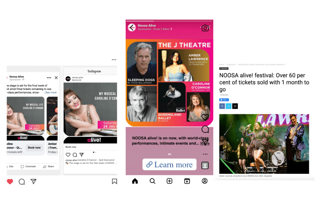 Examples of Sage PR's paid campaign for Noosa Alive